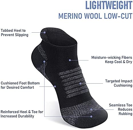 SAMSOX 2 Чифта Чорапи за бягане от мериносова вълна, производство на САЩ, Спортни чорапи с подплата за мъже и жени (Чарлстън с ниско деколте)