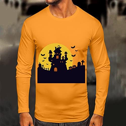 ZDDO Мъжки Блузи На Хелоуин, Мъжки t-shirt Happy Halloween с Принтом Haunted house С Дълъг Ръкав, Смешно Графика Тениска Slim Fit Muscle