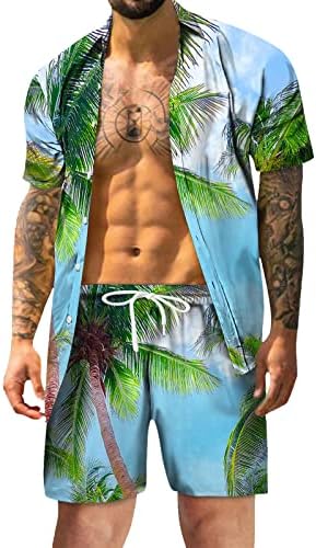 Xiloccer Хавайски Облекло за Мъже, Спортен Костюм, Мъжки Комплект от 2 теми, Лятна Неофициално Модна Тениска и Шорти, Плажен