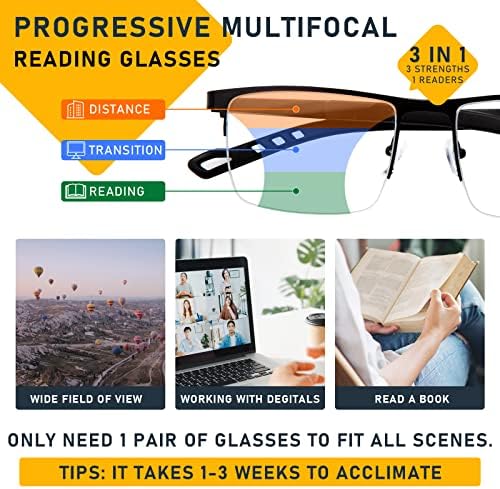 Jo Прогресивно Многофокусные Очила за четене за Мъже, Бифокални Очила За четене, Синята Светлина, UV400, Блокиране на Компютърни