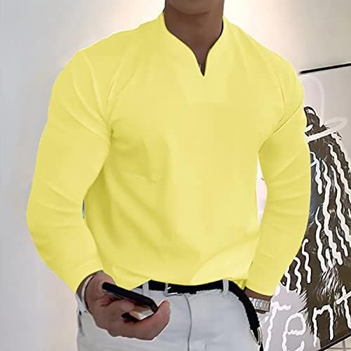Ризи HAOREEKZ за мъже, Мъжка Мода Однотонная Тениска с V-образно деколте, Ежедневни Красива Джентльменская Бизнес Блуза с Дълъг Ръкав