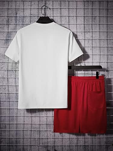 Мъжки дрехи LUBOSE от две части, Мъжка риза с бродерия във формата на сърце и къси панталони с завязками на талията (Цвят: червен