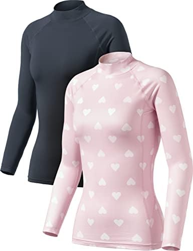 TSLA 1 или 2 Опаковки Женски Топлинна Потници с дълъг ръкав, ризи с имитация на Костенурки и кръгло деколте, Компрессионный Основен слой