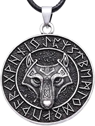 Колие HAQUIL Wolf, Окачване Viking Руните с Монета под формата на Вълк, Кабел от Изкуствена Кожа Подарък от Бижута Viking за Мъже