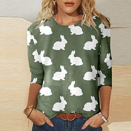 Великденски Ризи с образа на Привлекателен Заек за Жени, Модни Летни Ежедневни Тениски с Кръгло Деколте и 3/4 ръкав, Топ