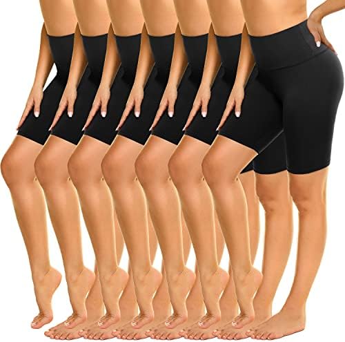 ZOOSIXX 7 Опаковки Байкерских шорти с висока талия за жени, 8 Мека Черна Спортни къси Панталони за Йога