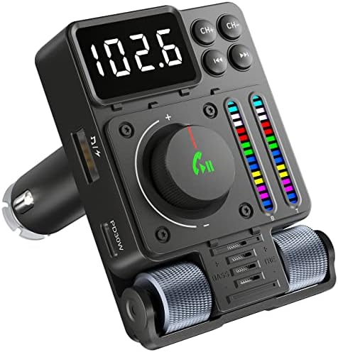 Nulaxy 2023 Обновен Автомобилен FM предавател, Bluetooth V5.3, музикален плеър, с регулируеми високи и бас честотите, бързо зарядно