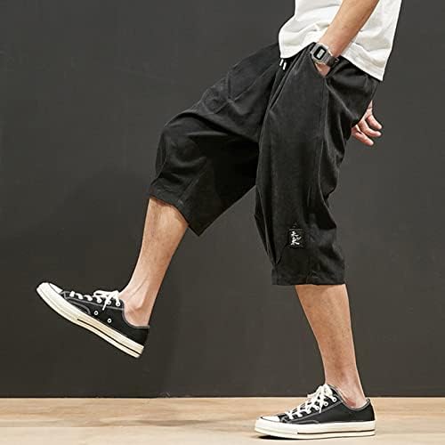 BEUU Мъжки Панталони-капри е В Японски Стил и Голям Размер, Свободни за Ежедневни Панталони, Летни къси Панталони Под Коляното С Еластична
