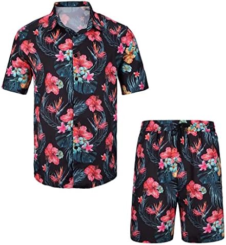 Zusmen Мъжка Риза с Хавайски цветя Модел Комплекти Летни Плажни Тропически Ежедневни Ризи, Костюми