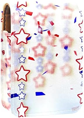 4 Юли, Деня на Независимостта Звезди на Американското 7 Калъф за Червило Сладък Преносими за употреба за козметични чанти с Огледало