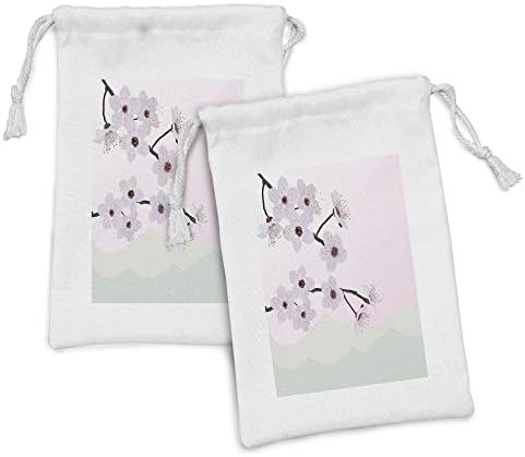 Текстилен калъф Ambesonne с цветя бадеми, Комплект от 2 теми, Мотиви на цветя Бадеми с дървета, на фона на Планински склон в Розови