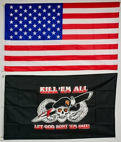 САЩ и Убийте Ги всички, Нека Бог Разберется с тях, Лот от 2 Знамена размер 3x5 Инча, Флаг от Супер Полиестер, Найлон Флаг