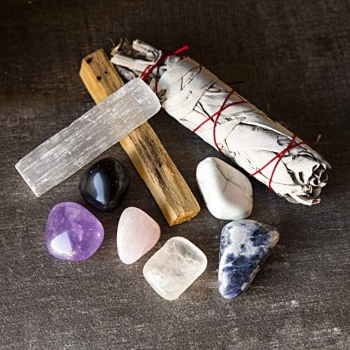 Комплект за облекчаване на стреса с лечебни кристали - 6 лечебни камъни (аметист, прозрачен кварц, розов кварц, хаулит, черен турмалин