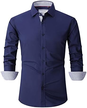 Maiyifu-GJ Стилни Мъжки Ризи с дълъг ръкав, Обикновена Ежедневни Ризи с копчета, Риза с отложным яка, Топ