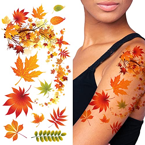 Вечеря® Временни татуировки с цветя и Есента Листа Прекрасни Цветни татуировки (да се Влюби)