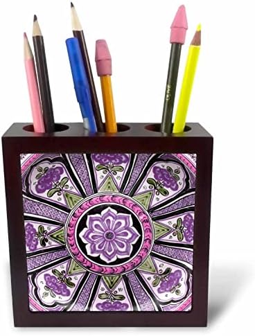 3. Модел от лилава и розова мексикански плочки с геометричен модел в формата на цветя. - Държатели за писалки за плочки (ph-371814-1)