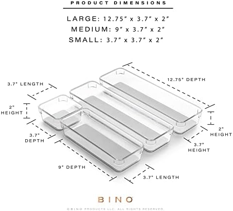 BINO | Комплект кутии-организаторите от 4 теми - Сив, Малък | МОДУЛЕН + | Комбинирано съхранение | Подплата от мек изземване и нескользящие