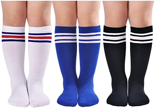 LO SHOKIM/ Чорапогащи до коляното за деца, Детски Футболни чорапи За Момичета С три Ивици По долната част на краката, Училищни