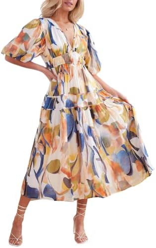 Женствена рокля Midi в стил Бохо с флорални принтом Sissyaki, Плажна Струящееся рокля с Мирис на
