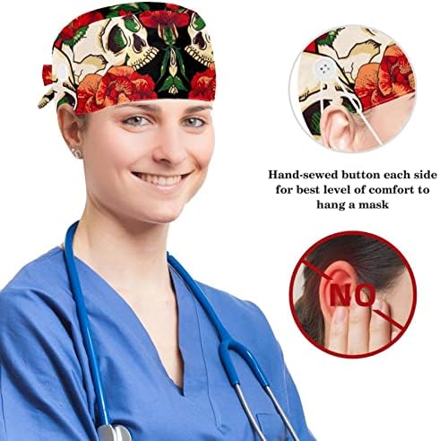 Медицински шапки Регулируема работна шапка с копчета и бантиком за дъвка за коса Хелоуин Червено очната ябълка
