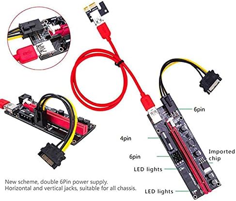 Конектори PCI-E Pcie Странично 009 Express 1X To16x Удължител PCI E USB Странично 009S GPU Двойна Карта на адаптера за SATA 6Pin захранващ Кабел за майнера БТК - САЩ, и (цвят: черен)