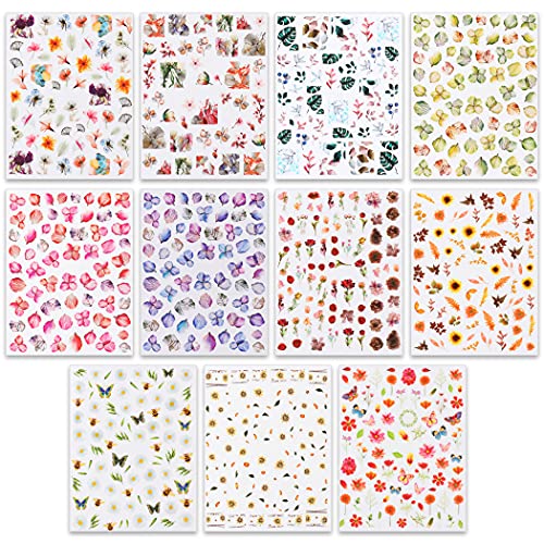 WOKOTO 11 Листа стикери за нокти цветя стикери за нокти, стикери за дизайн на ноктите, самозалепващи 3D Стикери за Дизайн на