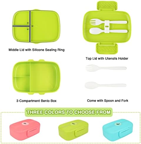 WELTRXE Kids Bento Box Херметични Контейнери за Обяд с 3 Отделения, Могат да се Мият в съдомиялна машина, Съдове за приготвяне