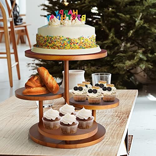 Поставка за кифли HTCBF на 50 Кексчета Дървена, 4-те Нива Поставка за десерт, Дървена Поставка за торта с много нива интериор, Тави,
