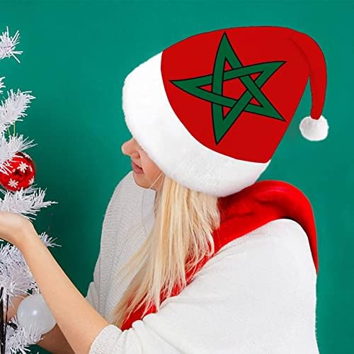 Карта на Хартата на Мароко, Коледна Шапка, Шапки на Дядо Коледа, Къси Плюшени Шапки с Бели Ръкавели за Мъже И Жени, Коледни Празнични Украси