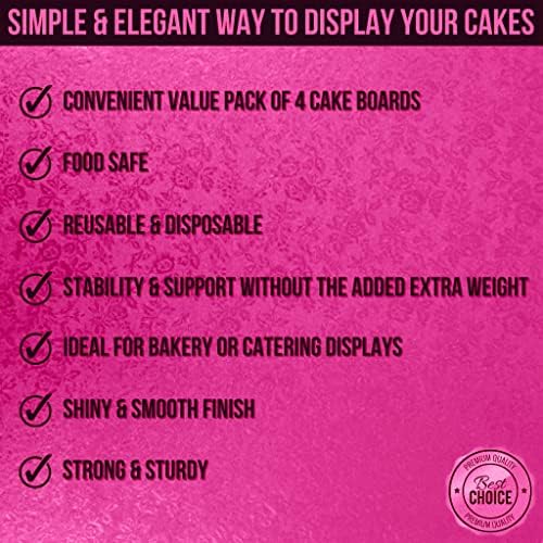 12-Инчови дъски за торта - 4 опаковки барабани за торта с диаметър 12 см за Еднократна розови кръгове за тортата - за Многократна
