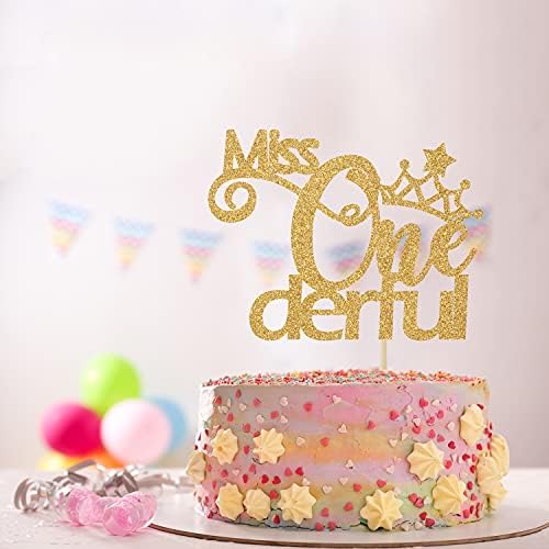 Sarahship Gold Glitter Miss ONEderful Topper За торта - декорация за Торта за 1-вия Рожден Ден на Малко момиче, Аксесоари За Рожден
