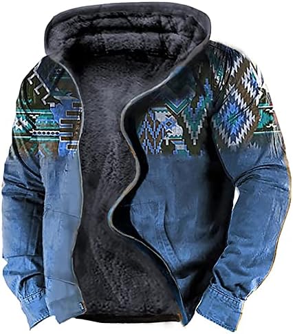 Мъжки Руното яке с качулка на лигавицата на шерпи DYGUYTH, зимни Блузи, с шарките на ацтеките, Тънки Якета Големи Размери джоб