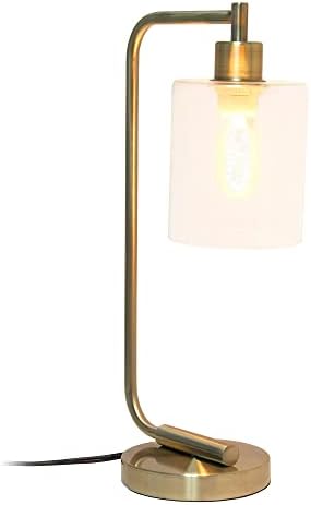 Прост Дизайн LD1036-RGD Bronson, Промишлен Железен Фенер в Старинен Стил, Настолна Лампа с Прикроватным Стъклен Абажуром, Розово Злато