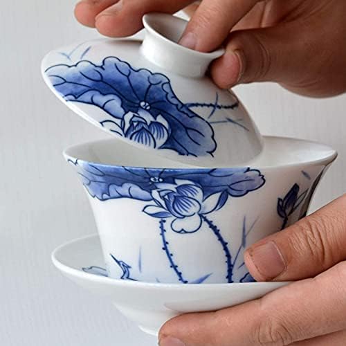Порцеланова Чаена чаша Gaiwan 9 грама, Синьо-Бели Остъклени Супничные Чаши, Китайска Купа С капак Sancai, Чаша за Устни,