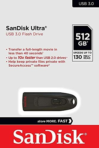 Флаш памет SanDisk 512GB (1 опаковка) със скорост 130 Mbps с USB 3.0 SDCZ48-512G в комплект с (1) черна каишка GoRAM