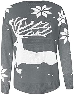 Коледни Пуловери за Жени, Сладък Вязаный Пуловер с изображение на Елен и Снежинки, Всекидневни Пуловер с Дълъг Ръкав и Кръгло деколте, Върхове
