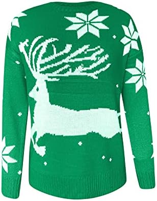 Коледни Пуловери за Жени, Сладък Вязаный Пуловер с изображение на Елен и Снежинки, Всекидневни Пуловер с Дълъг Ръкав и Кръгло деколте,