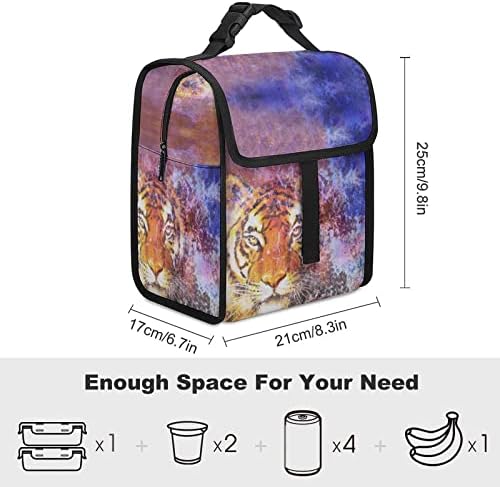 Tiger in Space Чанта за приготвяне на Обяд за приготвяне на храна, Запечатани Случайна Кутия за организиране на Ланча, Подвижна Дръжка С