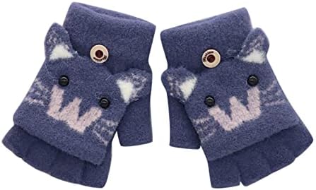 Qvkarw/ Детски Модни Възли Плюшени Топли Зимни Ръкавици с Капак на половината пръст с Изображение на Котка, Ръкавици за Жени в Студено