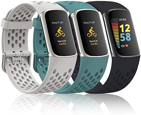 Kollody е Съвместим с джапанки Fitbit Charge 5, Дишащи Меки Силиконови Сменяеми каишки за часовници, Съвместими с Fitbit Charge 5 за жени и мъже, 3 опаковки