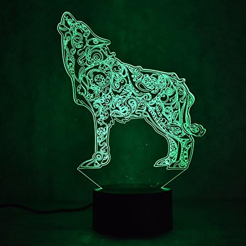 3D Вълк лека нощ USB Сензорен Прекъсвач Декор Тенис на Маса Оптични Илюзии Лампи 7 Цвята Променя Светлини Led Настолна Лампа Коледна