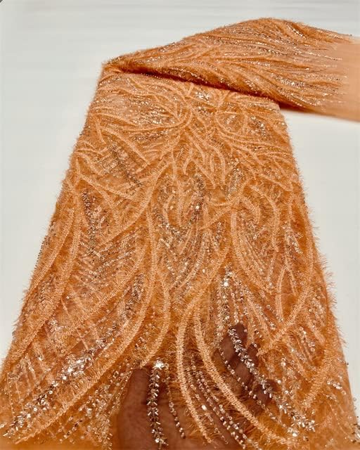 Лейси Плат за Сватбена рокля Orange Луксозна Елегантна Бродирани Тежки Мъниста Лейси Кърпа за Вана за Сватбената рокля на Булката - 5 ярда