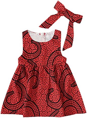 Африкански рокля, Традиционни рокли Дашики в стил Принцеса на малки деца от 6 м. до 3 години, Обикновен рокли за малките (Червено,