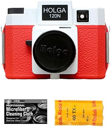 Филмът камера среден формат Holga 120N (червен / бял) с пакет от филми Kodak TX 120 и кърпа от микрофибър