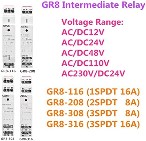 Реле за превключване на GR8-316 Междинно Реле Спомагателно реле 16A 3SPDT РЕЛЕ 12VDC 24VDC 230VAC (Размер: GR8-316-ACDC12V)