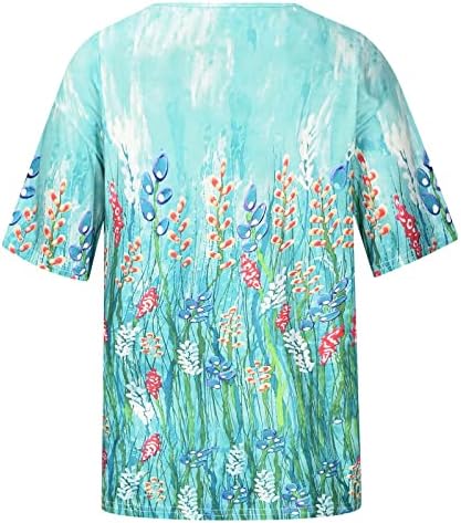 Блузи с къс ръкав за Момичета, Лято-Есен, V-Образно Деколте, Цветна Фигура, отличава със спокойна Засаждане, Извънгабаритни