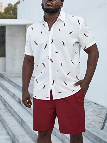 FIOXA / Мъжки облекла от две части, Мъжка риза с принтом под формата на перо и къси панталони с завязками на талията (Цвят: червен и бял, Размер: