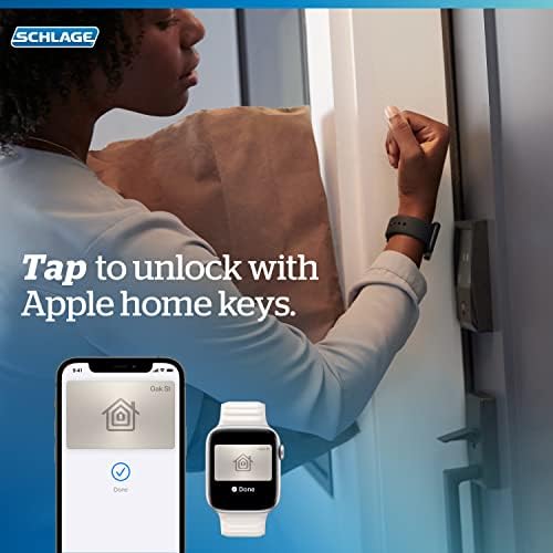 Умен Заключване Schlage BE499WB CAM 619 Encode Plus WiFi на засове с ключ Apple Home, Ключалка за входната врата без ключ