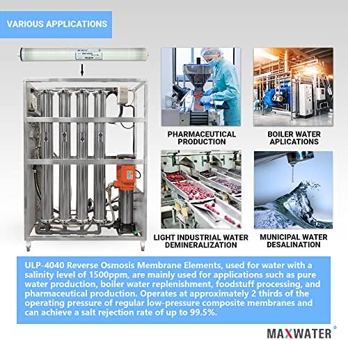 Мембрана за обратна осмоза на водата Max 4040 търговски RO (ULP-4040: 2200GPD) с размер 4 x 40 е подходящ за промишлени, селскостопански,