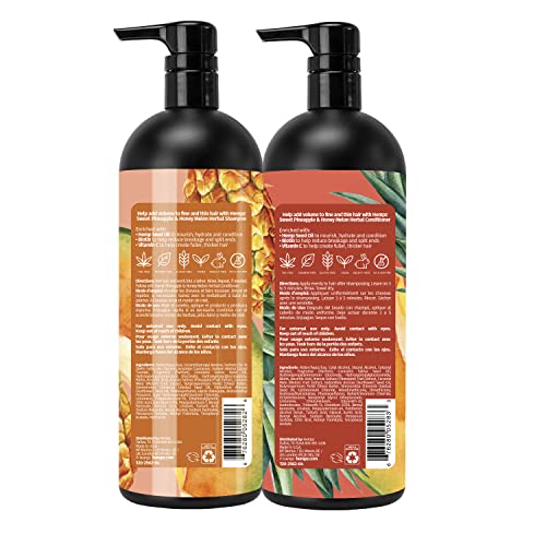 Набор от шампоани и балсами за коса HEMPZ с аромат на сладък ананас и мед пъпеш за Тънка Суха, Изтощена и боядисана коса, Хидратиращ, Омекотяващ, с комплекс от Biotin Duo Set -
